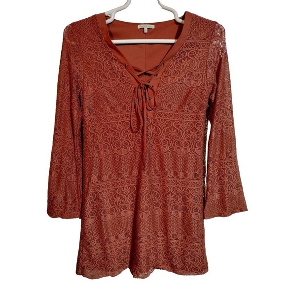 Charlotte Russe flare sleeve mini dress w/ lace overlay bronze color size medium - Picture 1 of 3